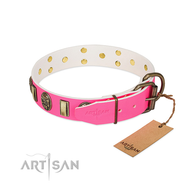 Strong buckle on full grain natural leather dog collar for your four-legged friend