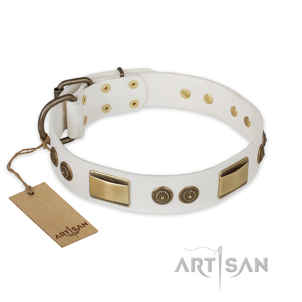 Handmade full grain natural leather dog collar for fancy walking