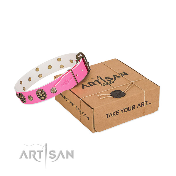 Strong studs on full grain natural leather dog collar for your four-legged friend