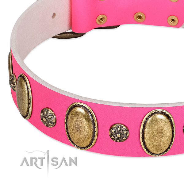 Soft leather dog collar with rust resistant traditional buckle