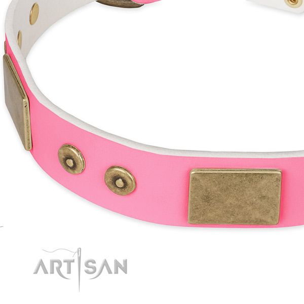 Full grain leather dog collar with adornments for comfy wearing