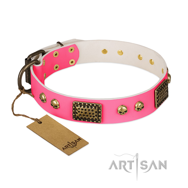 Easy wearing full grain genuine leather dog collar for basic training your dog