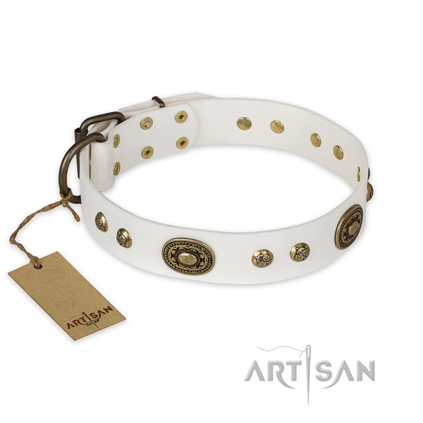 Convenient natural genuine leather dog collar for daily walking