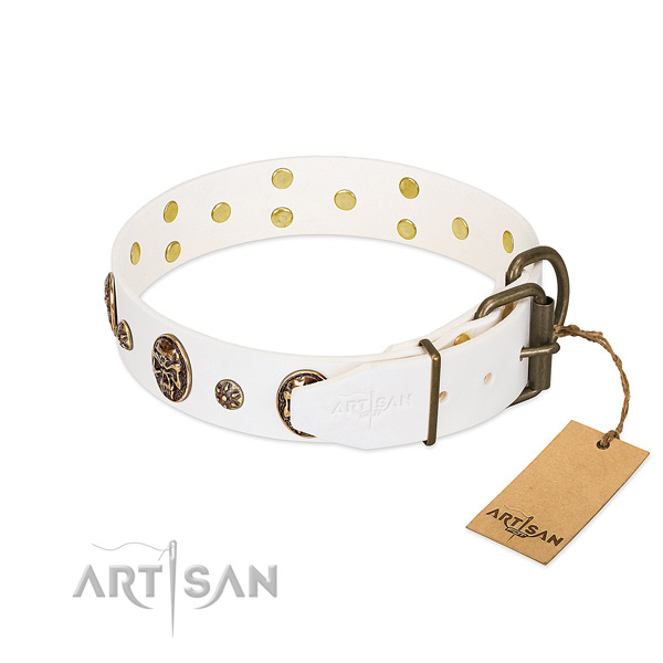 Corrosion proof fittings on full grain natural leather dog collar for your dog