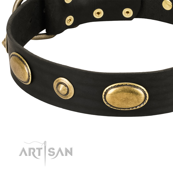 Durable fittings on full grain genuine leather dog collar for your four-legged friend