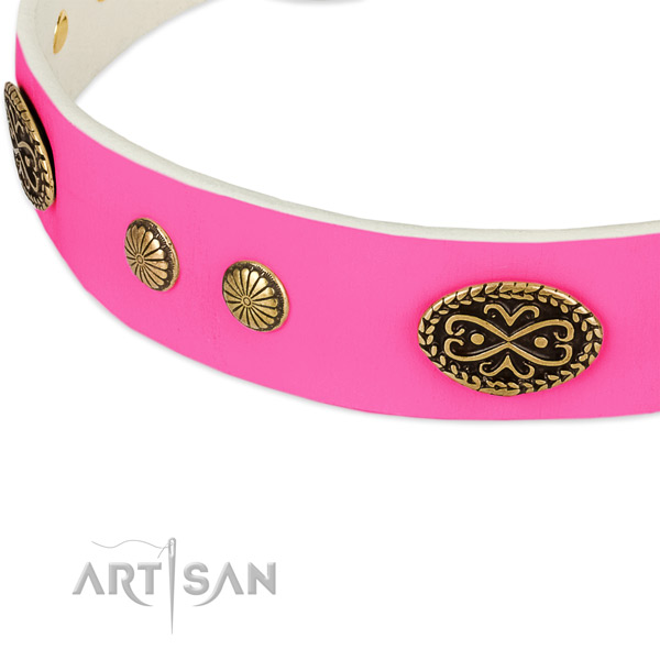 Corrosion resistant D-ring on full grain leather dog collar for your four-legged friend