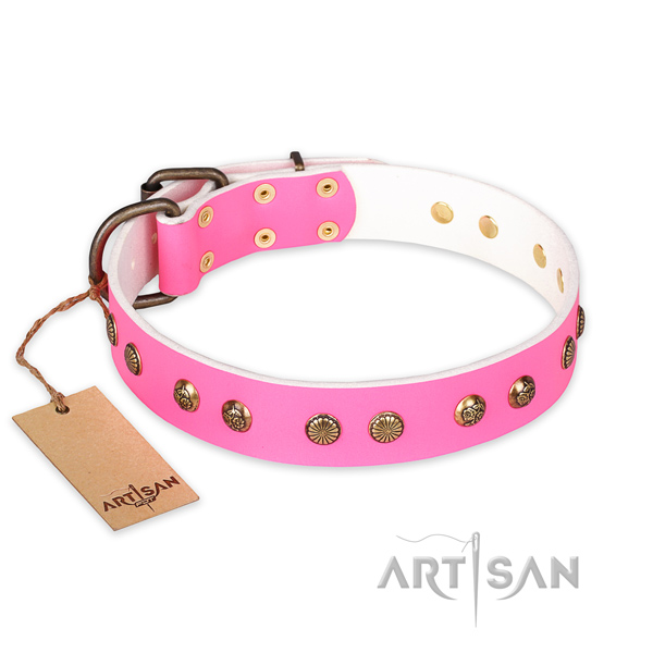 Easy wearing full grain genuine leather dog collar with reliable buckle
