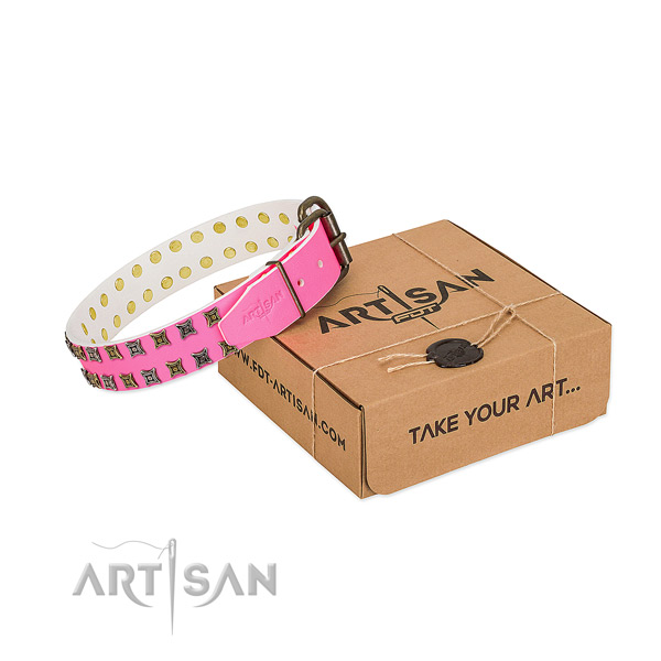 Leather collar with inimitable embellishments for your doggie