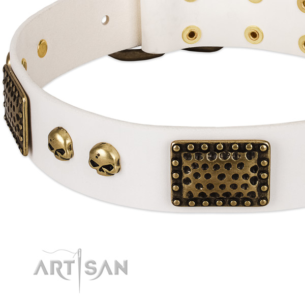 Rust-proof traditional buckle on full grain natural leather dog collar for your doggie