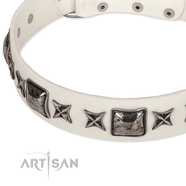Easy wearing embellished dog collar of high quality full grain leather