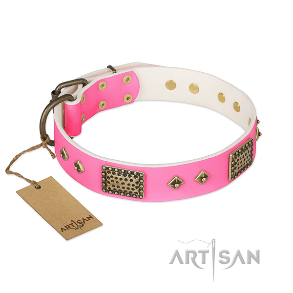 Easy wearing genuine leather dog collar for walking your doggie