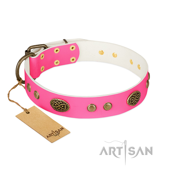Strong fittings on full grain natural leather dog collar for your pet