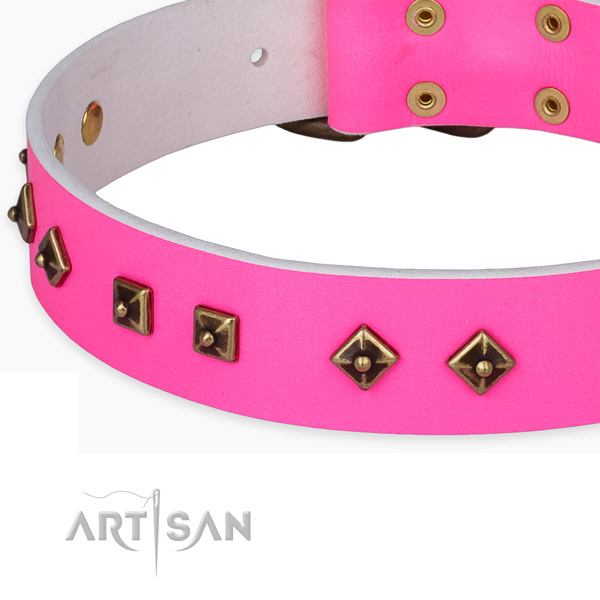 Easy wearing natural leather collar for your stylish dog