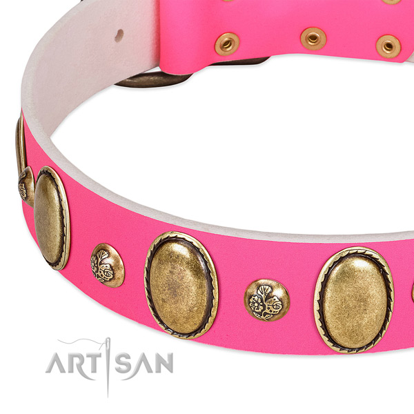Everyday walking reliable natural genuine leather dog collar
