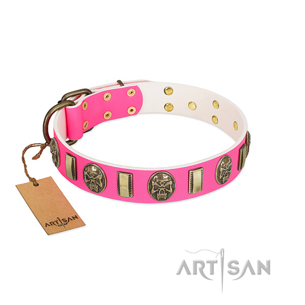 Strong fittings on full grain genuine leather dog collar for your four-legged friend