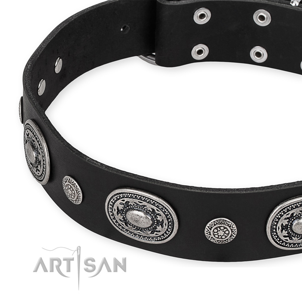 Soft full grain natural leather dog collar handmade for your stylish doggie