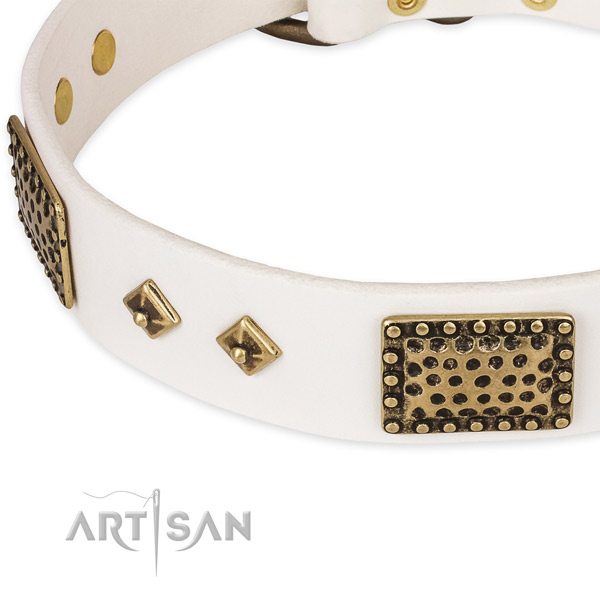 Reliable fittings on full grain natural leather dog collar for your canine