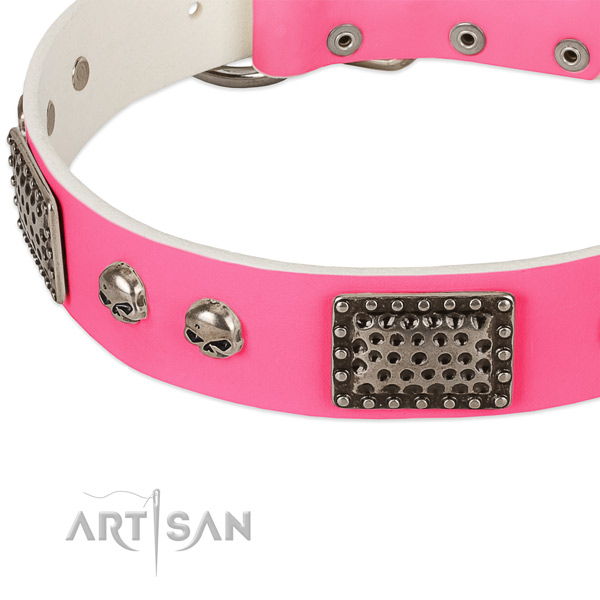 Reliable fittings on genuine leather dog collar for your doggie