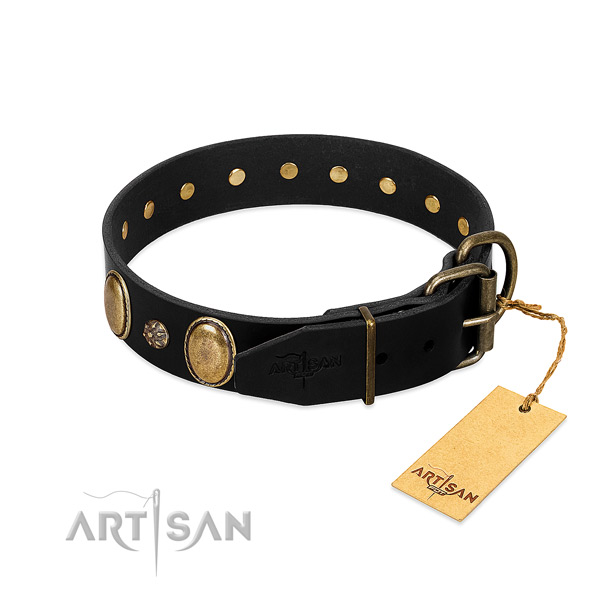 Comfy wearing quality natural genuine leather dog collar