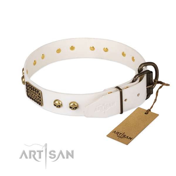 Easy adjustable full grain leather dog collar for daily walking your canine