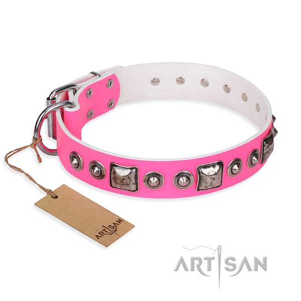 Leather dog collar made of gentle to touch material with durable fittings