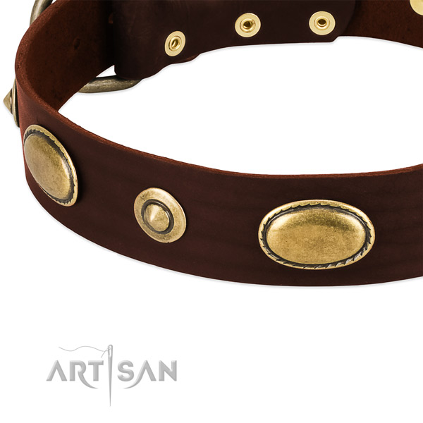 Strong buckle on full grain leather dog collar for your dog