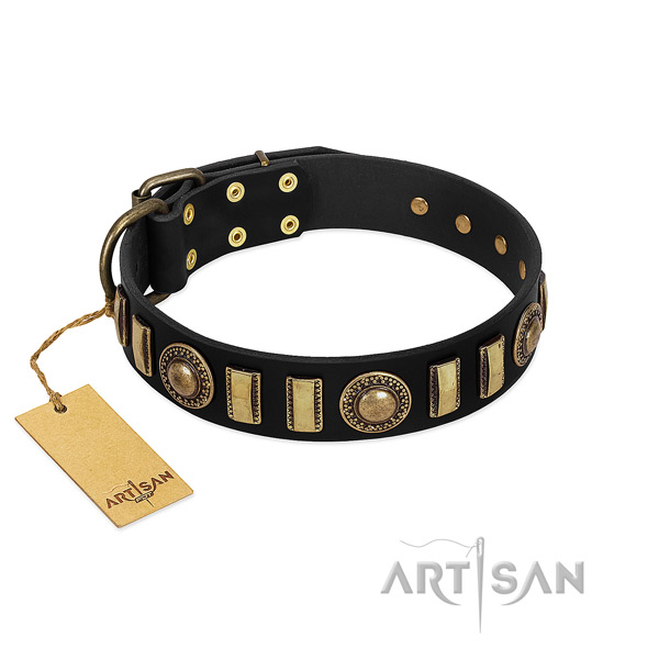 Gentle to touch leather dog collar with rust resistant D-ring