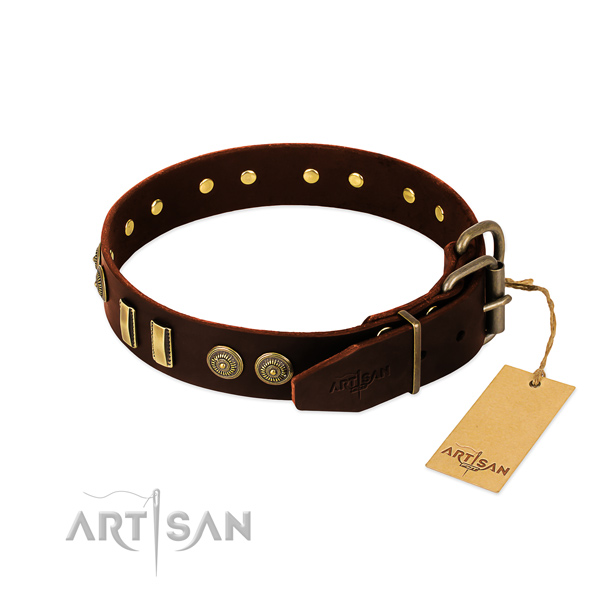 Rust-proof embellishments on genuine leather dog collar for your pet