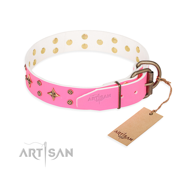 Stylish walking embellished dog collar of best quality full grain genuine leather