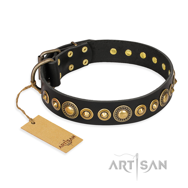 Strong leather dog collar handcrafted for daily use