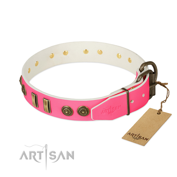 Reliable hardware on full grain natural leather dog collar for your canine