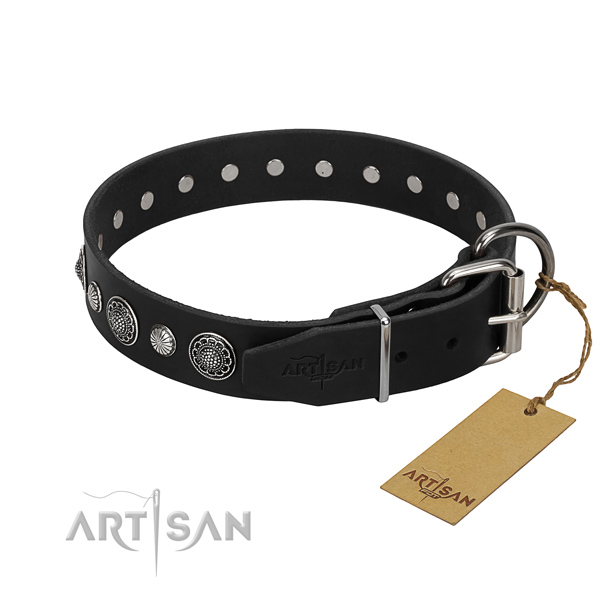 Quality genuine leather dog collar with stunning decorations