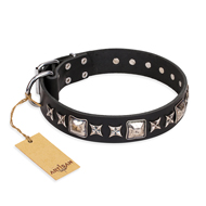 "Space Walk" FDT Artisan Black Leather Mastiff Collar with Adornments