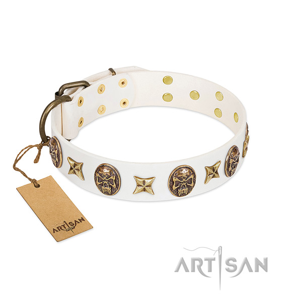 Unique natural genuine leather dog collar for easy wearing