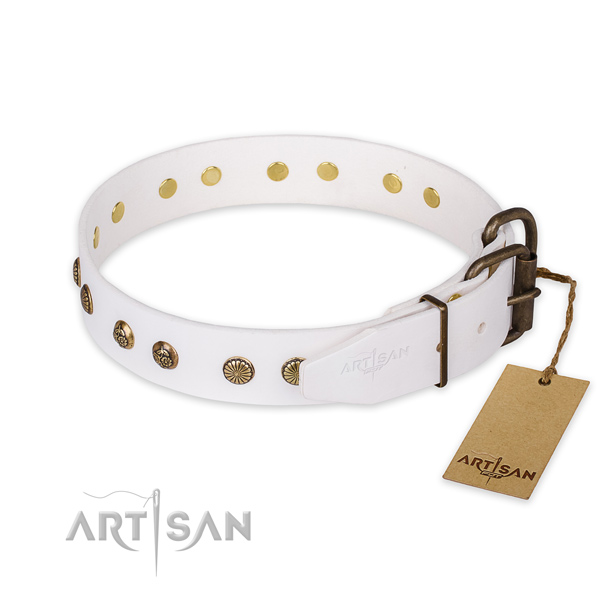 Rust-proof fittings on full grain genuine leather collar for your beautiful pet