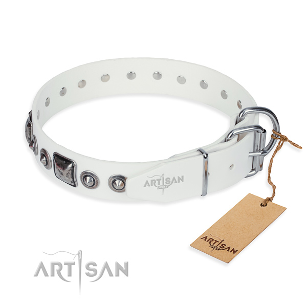 Flexible full grain genuine leather dog collar handcrafted for daily walking