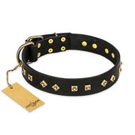 "Rhomb Style" FDT Artisan Decorated Leather Mastiff Collar with Old Bronze-Plated Studs 1 1/2 inch (40 mm) Wide