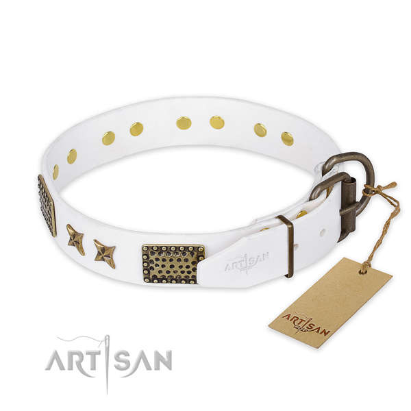 Strong buckle on full grain leather collar for your beautiful pet