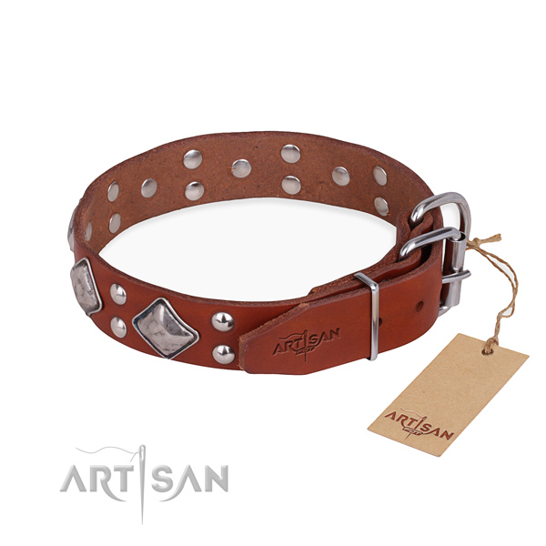 Full grain leather dog collar with designer corrosion resistant studs