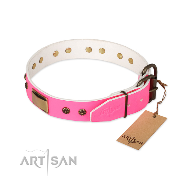 Genuine leather dog collar with rust-proof hardware and decorations