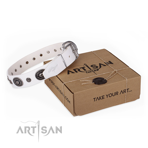 Soft to touch full grain natural leather dog collar created for comfy wearing
