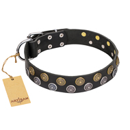 "Romantic Breeze" FDT Artisan Black Leather Mastiff Collar with Sparkling Circles