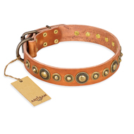 "Feast of Luxury" FDT Artisan Tan Leather Mastiff Collar with Old Bronze Look Circles