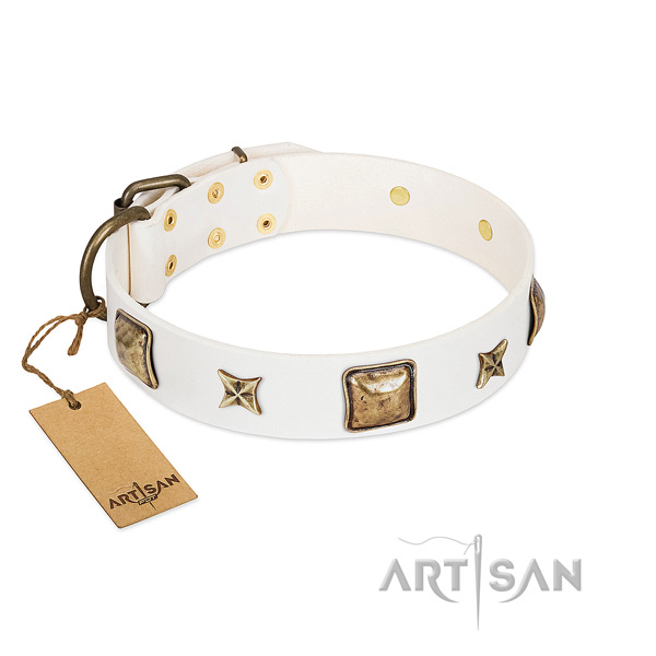 Easy wearing full grain natural leather dog collar for fancy walking