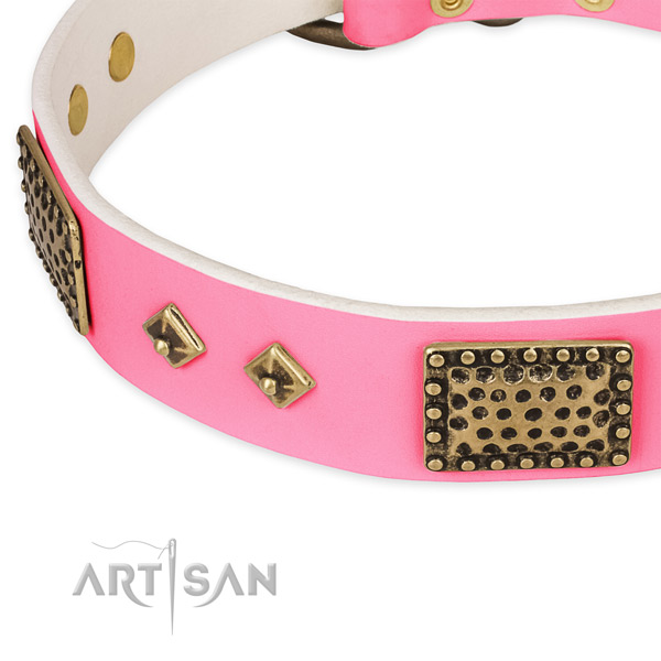 Rust resistant fittings on leather dog collar for your four-legged friend