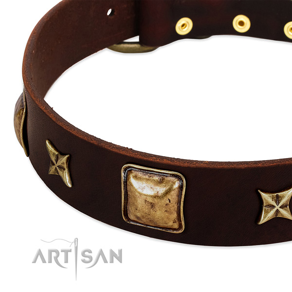 Corrosion resistant hardware on full grain genuine leather dog collar for your canine