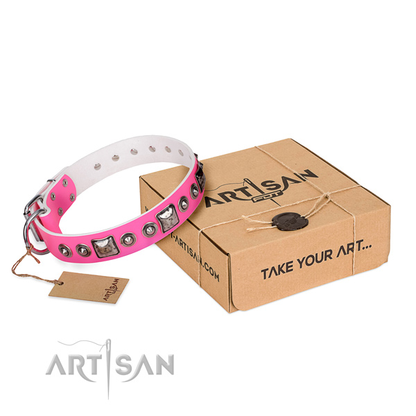 Gentle to touch full grain genuine leather dog collar created for everyday walking