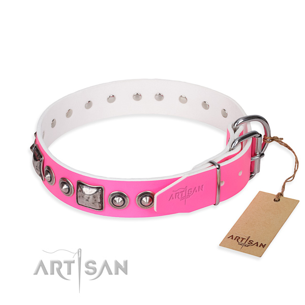 Soft to touch leather dog collar handcrafted for stylish walking