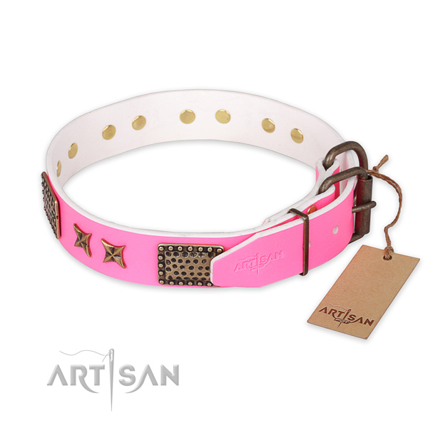 Rust resistant buckle on leather collar for your stylish canine