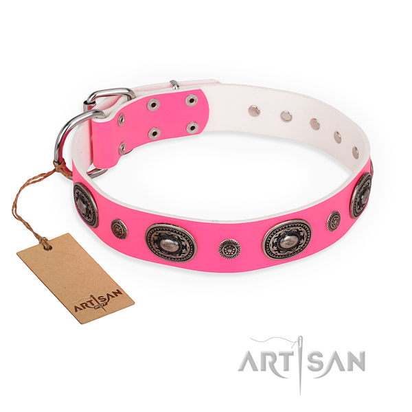 Quality natural genuine leather dog collar made for easy wearing